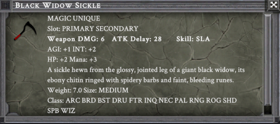 BLACK WIDOW SICKLE in-game item card